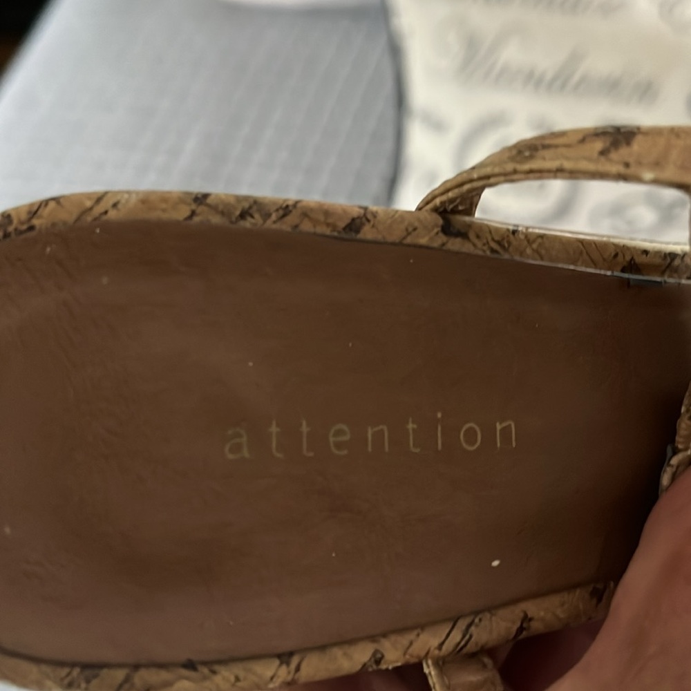 Attention Tan Wedge Sandals with Cork Heel - Picture 2 of 9